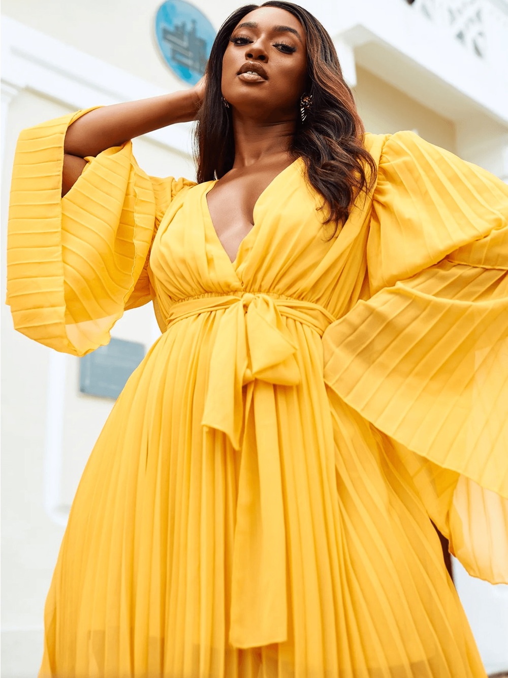 Rebdolls Yellow Pleated Mini Dress